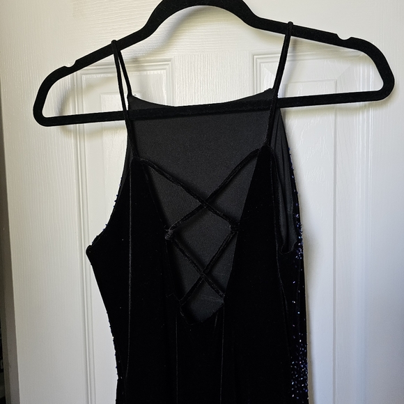 90's Vintage Velvet Beaded Cosmic Galaxy Starry Celestial Maxi Prom Dress - Picture 8 of 12